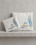 סט טלית תפילין אימפלה "לך אלי תשוקתי" גלים כחול צהוב