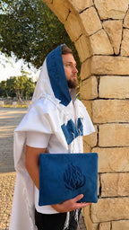 טלית צמר פרימיום שחרית הוד -"האש שלי" עטרה כחולה