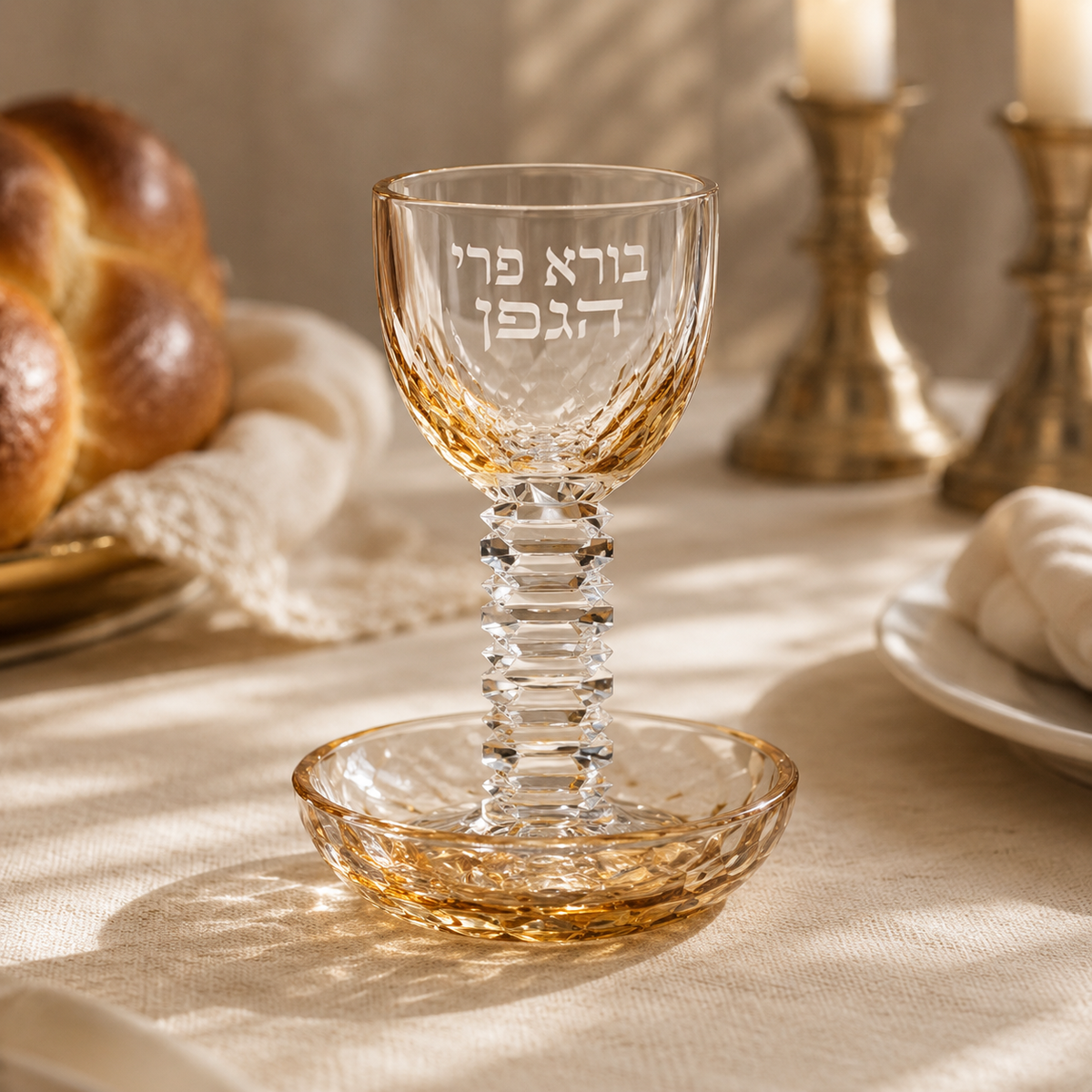 גביע קידוש קריסטל שקוף משולב זהב