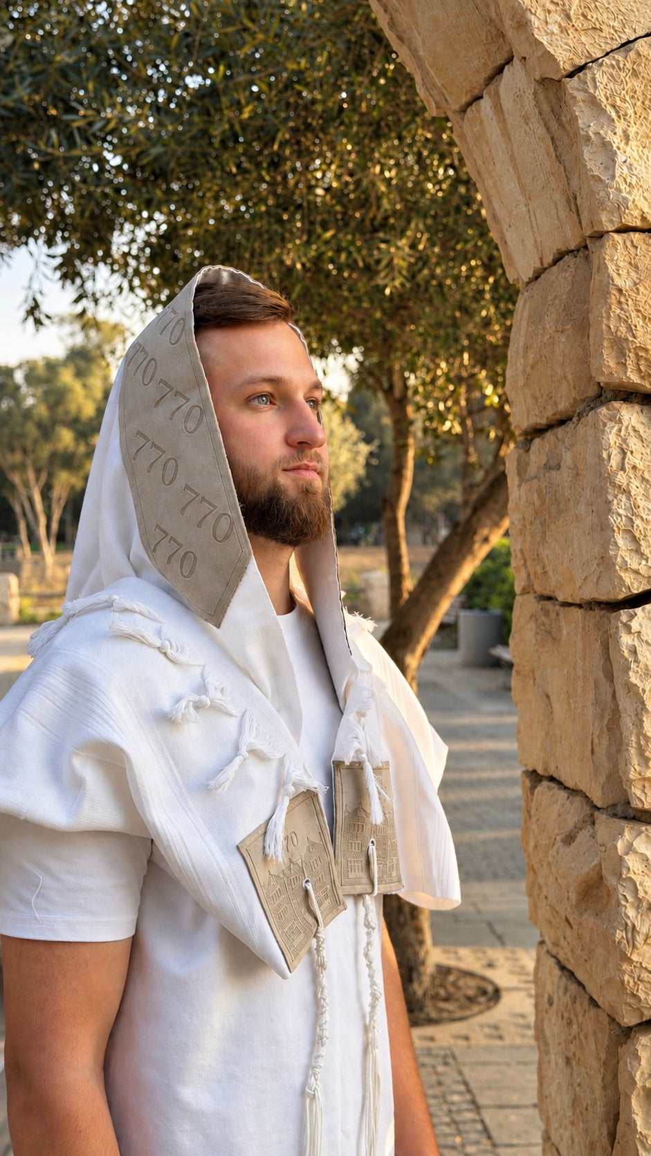 טלית צמר פרימיום חתנים שחרית הוד-"770" בית הרבי