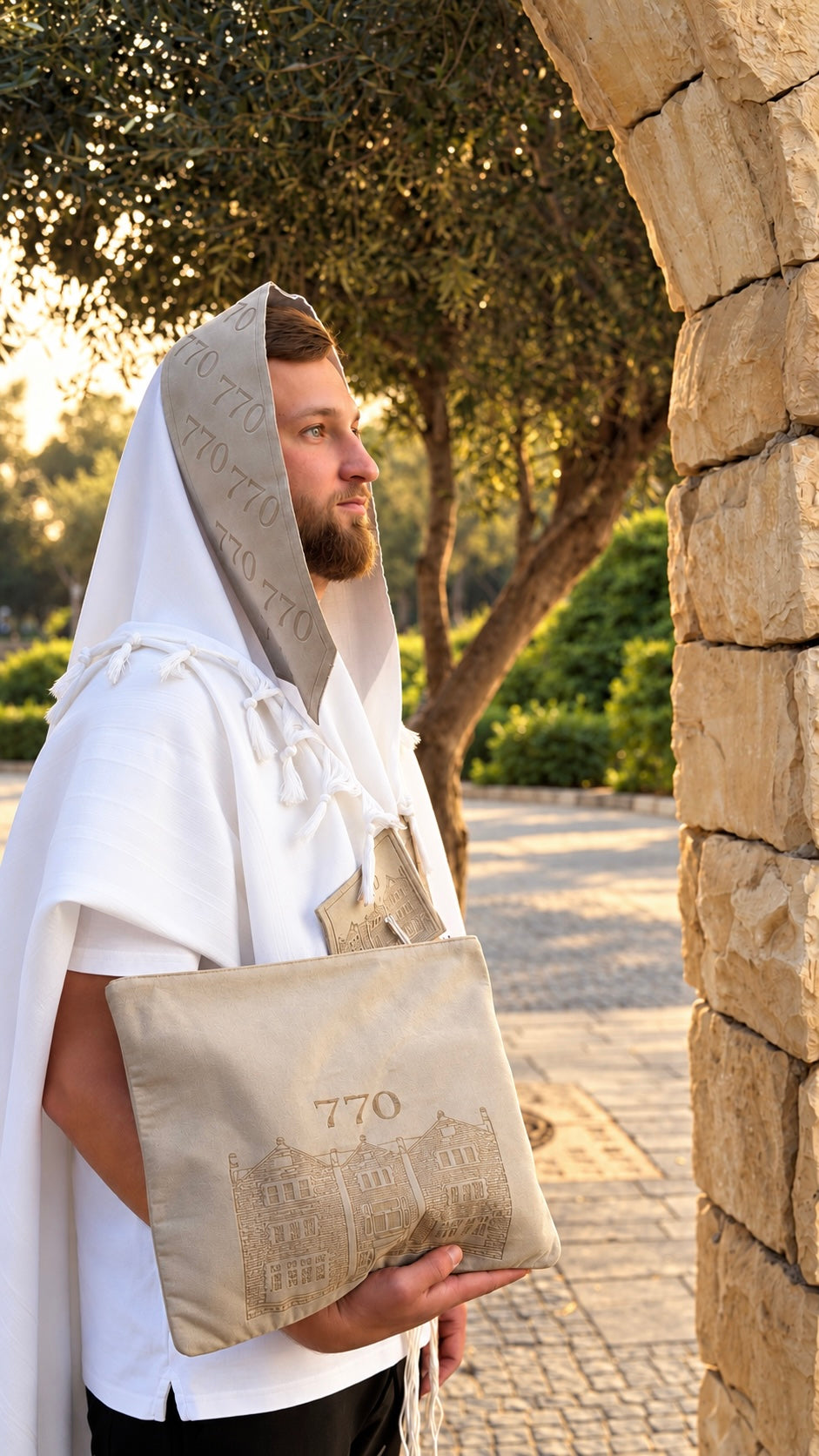 טלית צמר פרימיום חתנים שחרית הוד-"770" בית הרבי