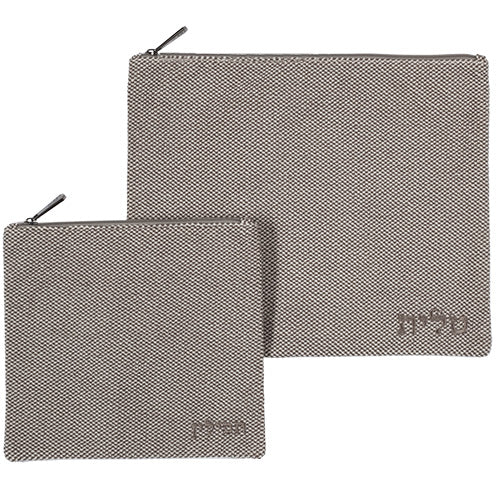 סט טלית תפילין בד דמוי פשתן אפור חום