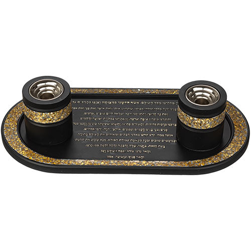 Polymer set of candle lighting tray and a pair of elegant candlesticks