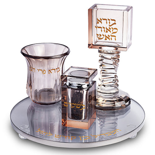 סט הבדלה קריסטל רוז גולד עם מגש שחור עגול