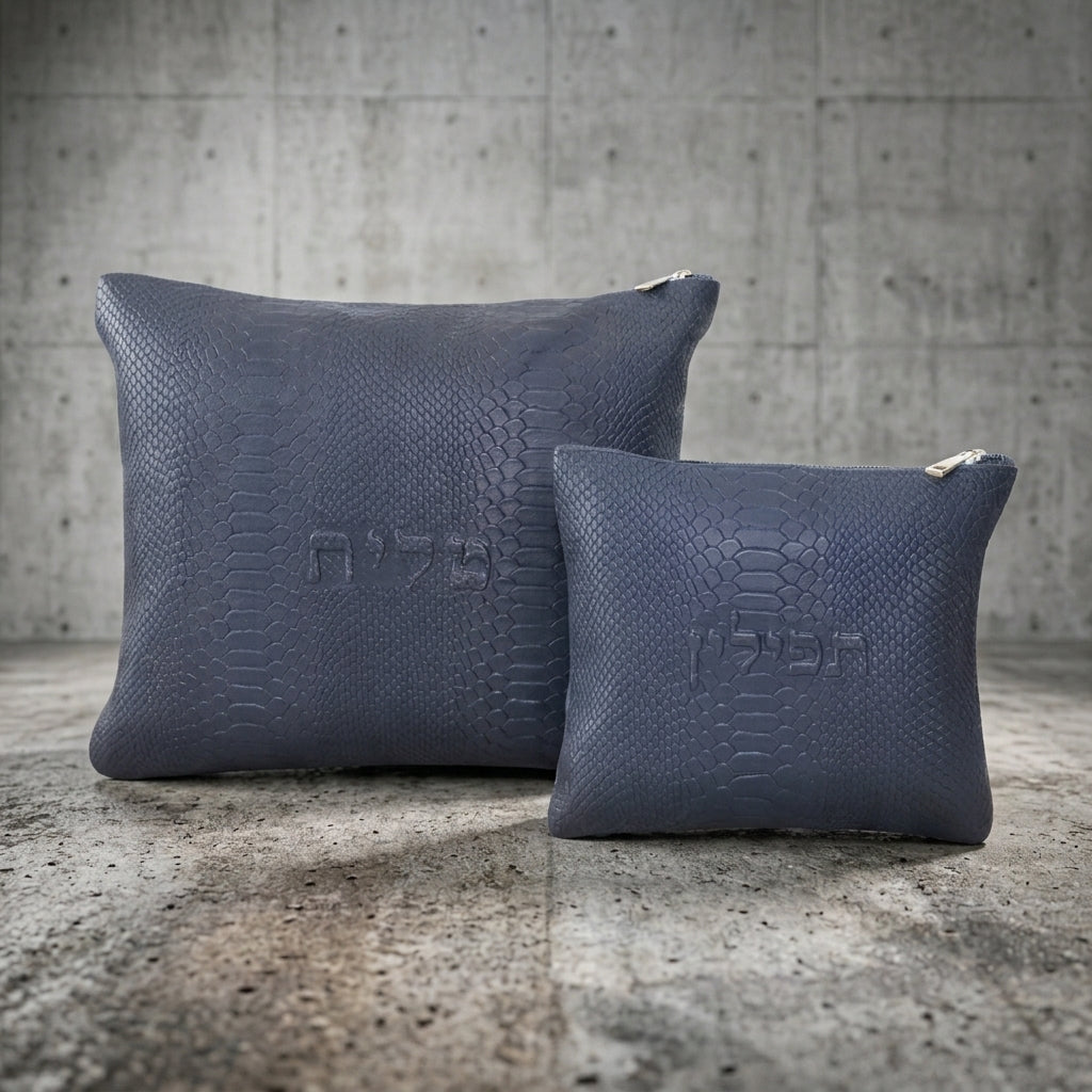 סט טלית תפילין עור אמיתי אנקונדה כחול